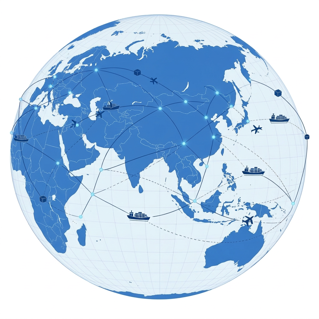 Global supply chain network of connected trade routes